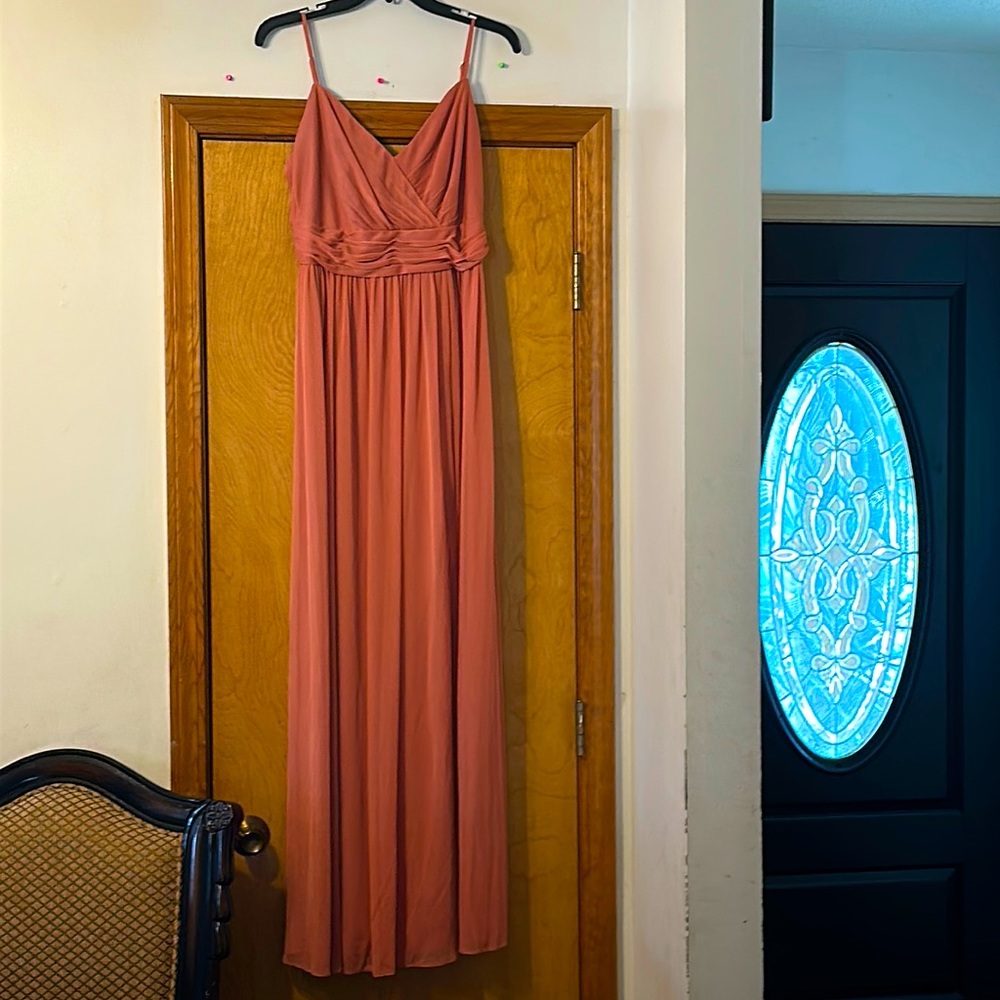 David’s bridal dress sz 10 classic style color Sedona long mesh V neck spa  #298